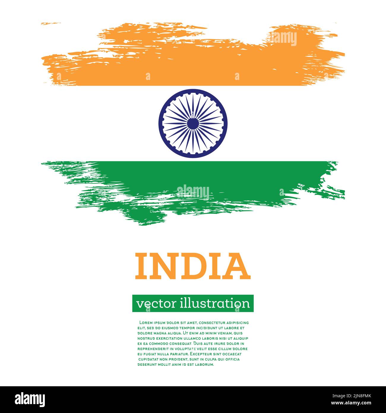 Drapeau indien avec coups de pinceau. Illustration vectorielle. Jour de l'indépendance. Illustration de Vecteur