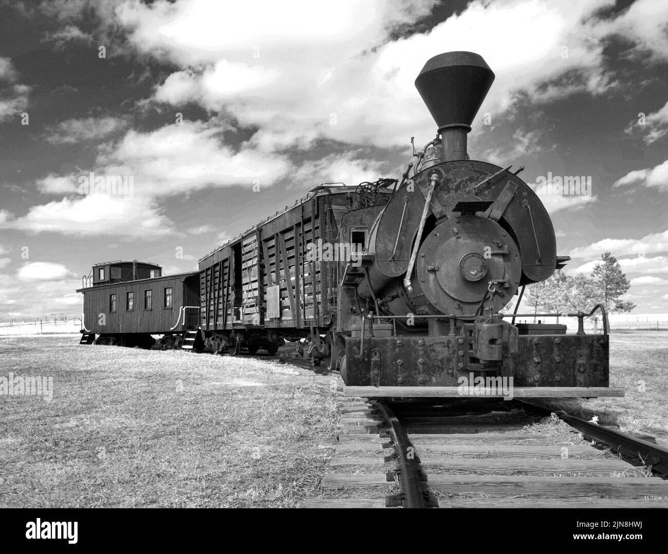 Ancien train à vapeur abandonné dans la ville de 1880 dans le Dakota du Sud Banque D'Images