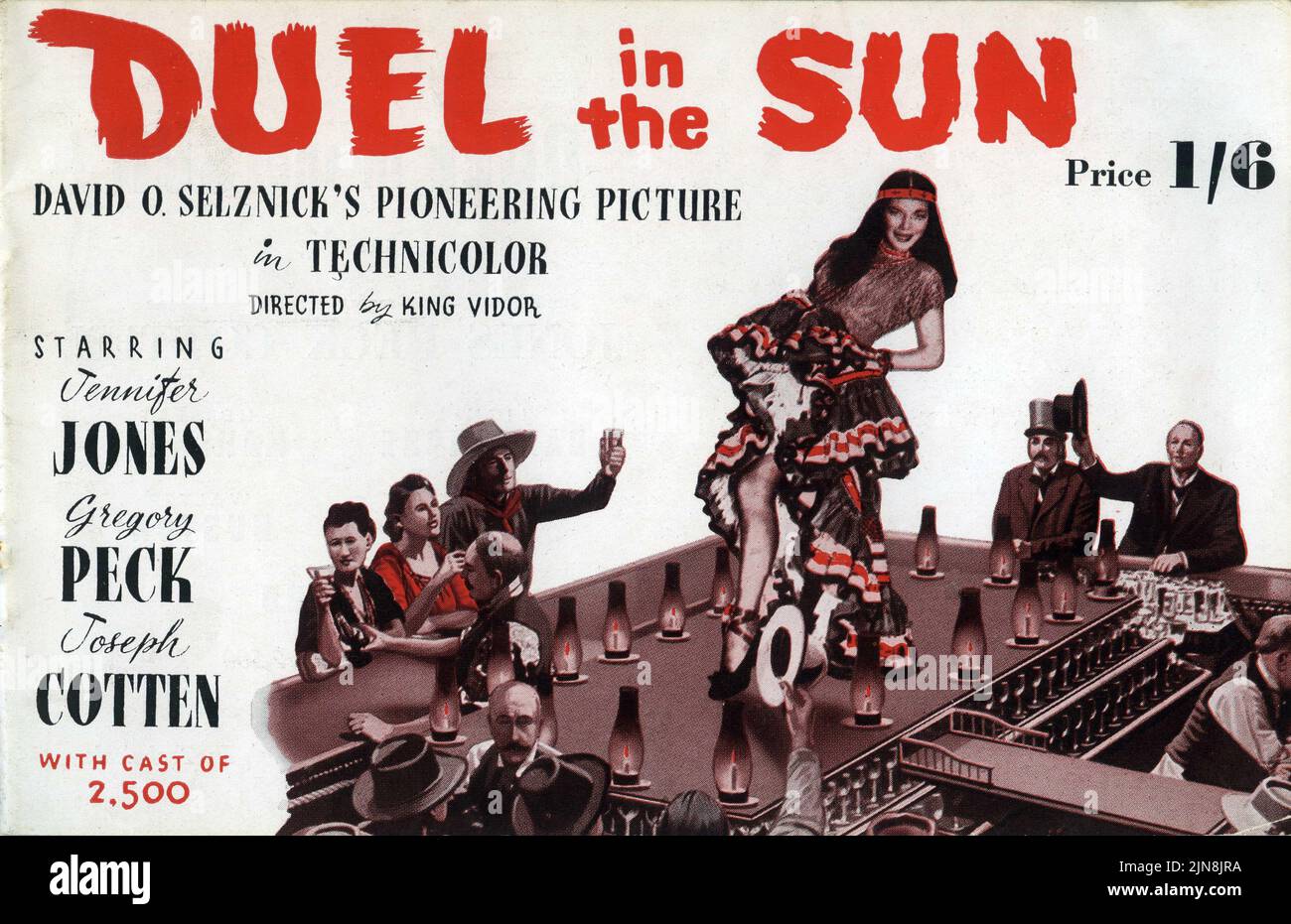 Couverture du magazine promotionnel britannique pour JENNIFER JONES GREGORY PECK JOSEPH COTTEN et TILLY LOSCH (danse en photo) dans DUEL AU SUN 1946 réalisateur KING VIDER et autres roman Niven Busch Selznick International Pictures / Vanguard films / Selznick Organisation de libération Banque D'Images
