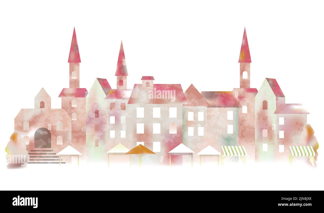 Paysage urbain européen aquarelle isolé sur fond blanc. Illustration vectorielle. Illustration de Vecteur