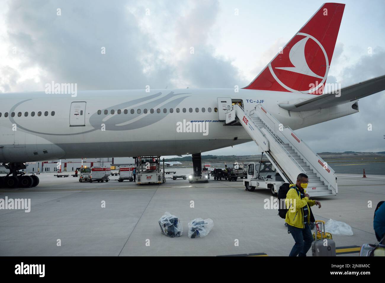 Des avions Turkish Airlines à l'aéroport international d'Istanbul. Banque D'Images