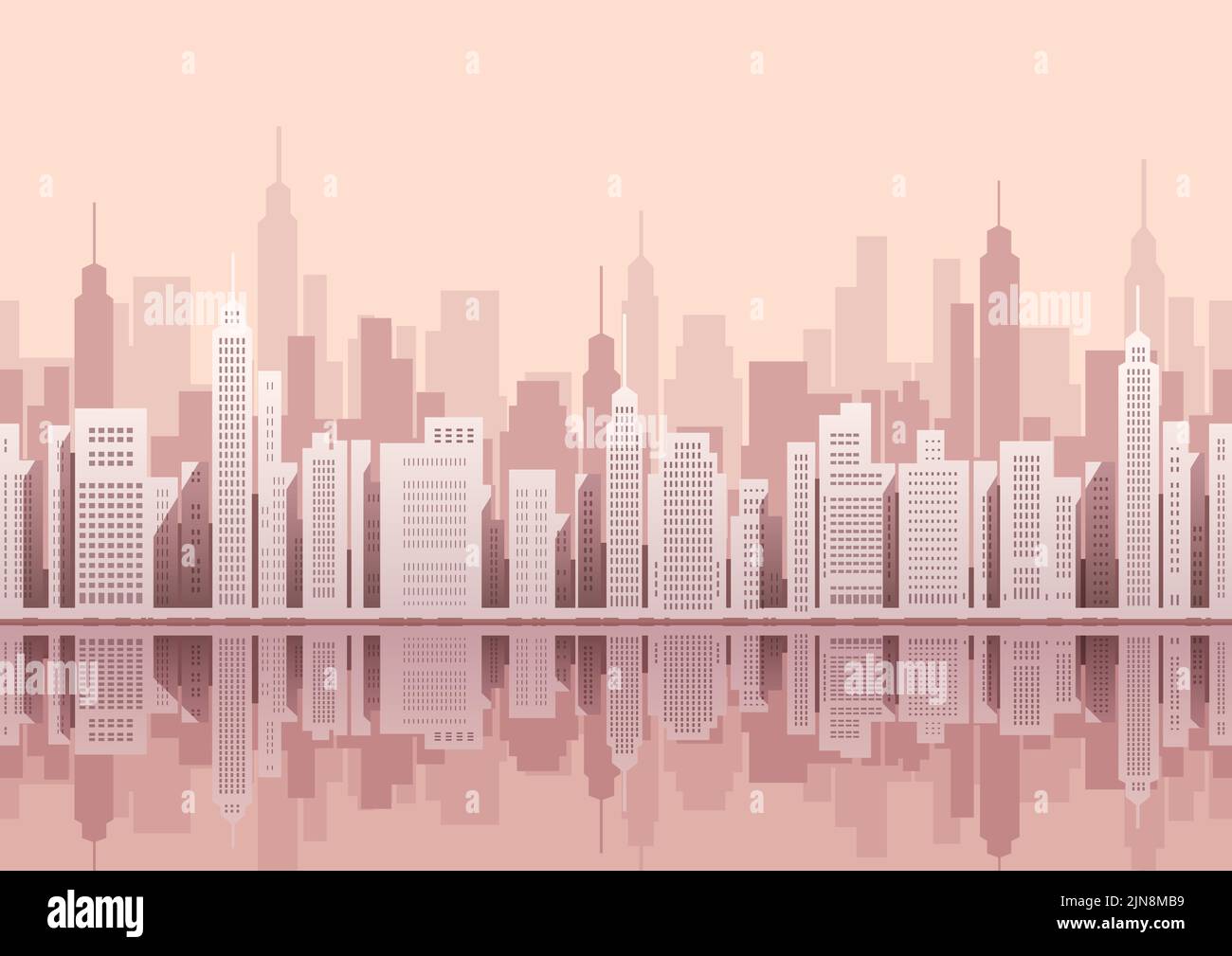 Paysage urbain sans couture avec gratte-ciel, illustration vectorielle. Répétable horizontalement. Illustration de Vecteur