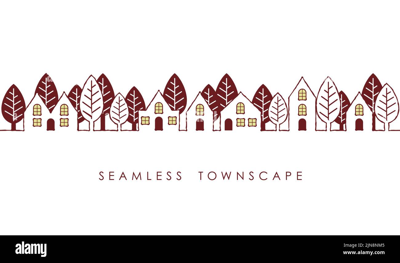 Mise en plan de paysage urbain sans couture avec espace de texte isolé sur Un arrière-plan blanc. Illustration vectorielle. Répétable horizontalement. Illustration de Vecteur
