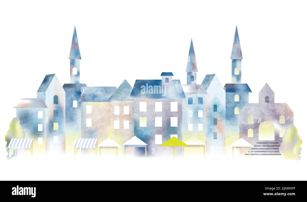 Paysage urbain européen aquarelle isolé sur fond blanc. Illustration vectorielle. Illustration de Vecteur
