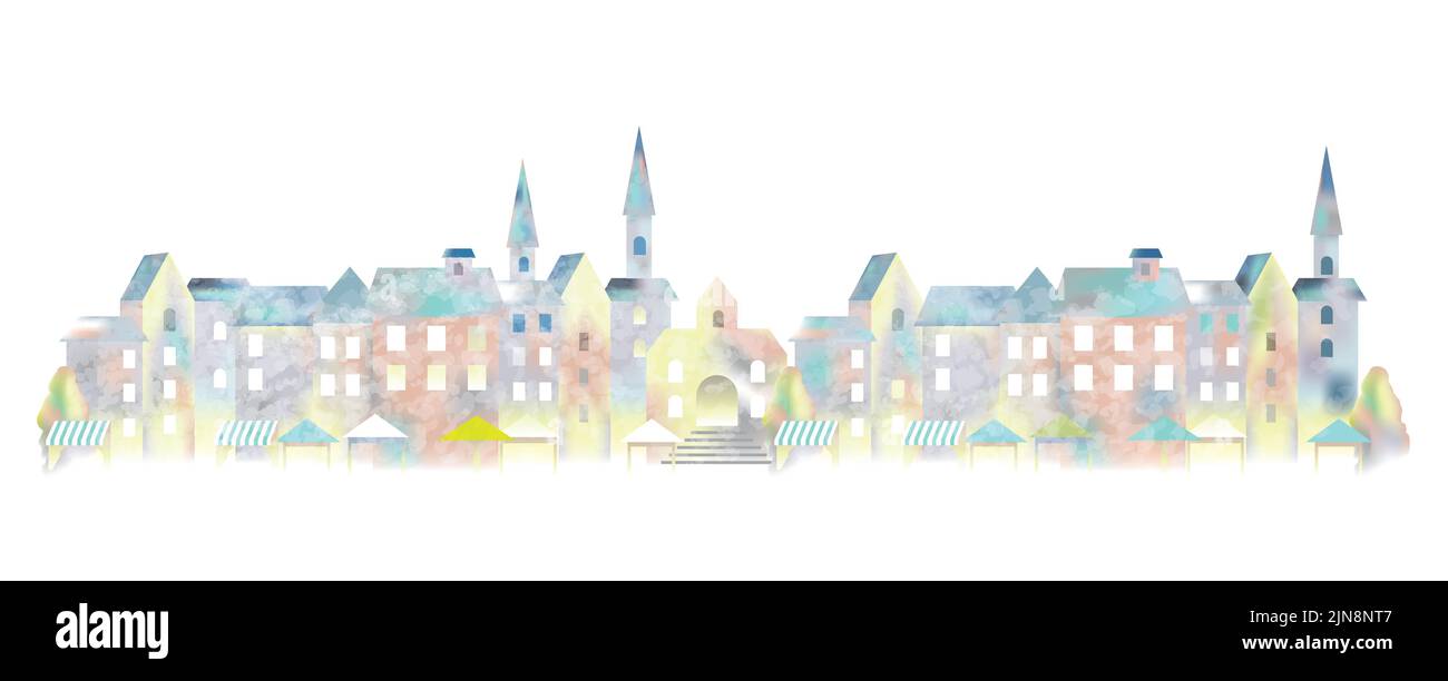 Paysage urbain européen aquarelle isolé sur fond blanc. Illustration vectorielle. Illustration de Vecteur
