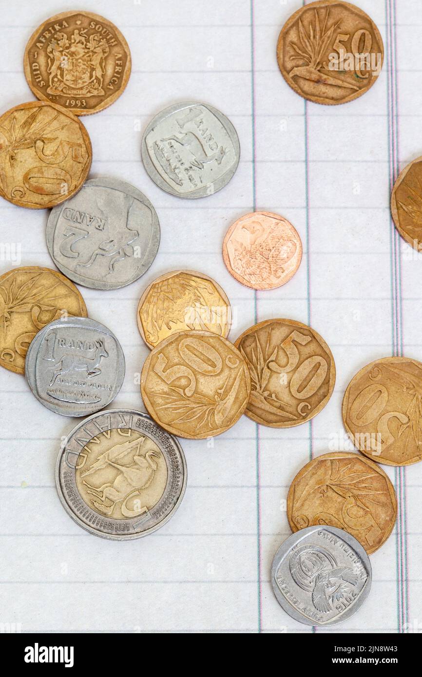 Rand et cents, devise sud-africaine. Chaque cent compte comme le coût de la vie augmente Banque D'Images
