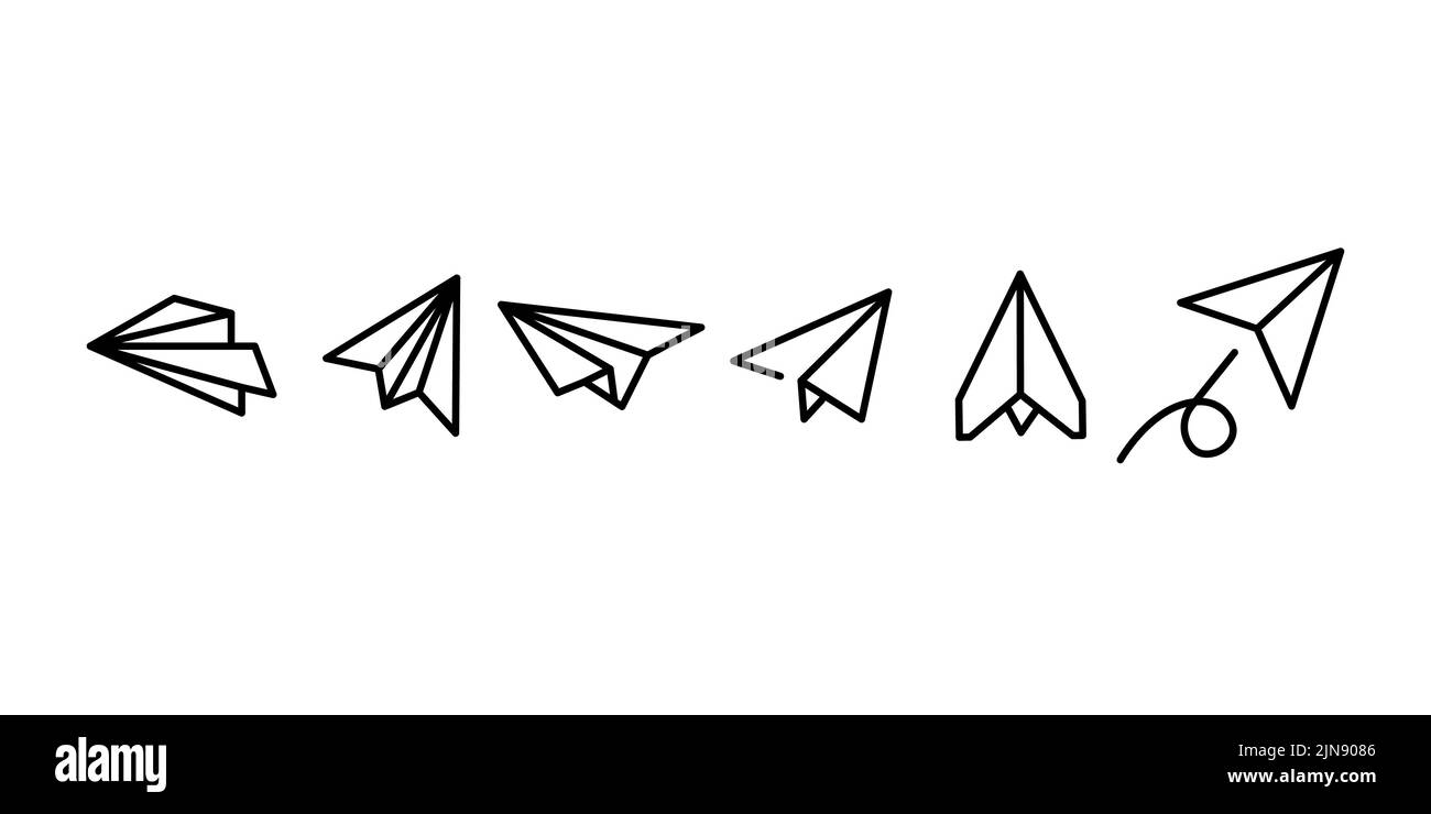 Jeu de papier plié avion inculde vue latérale et de face, contour modifiable Illustration de Vecteur