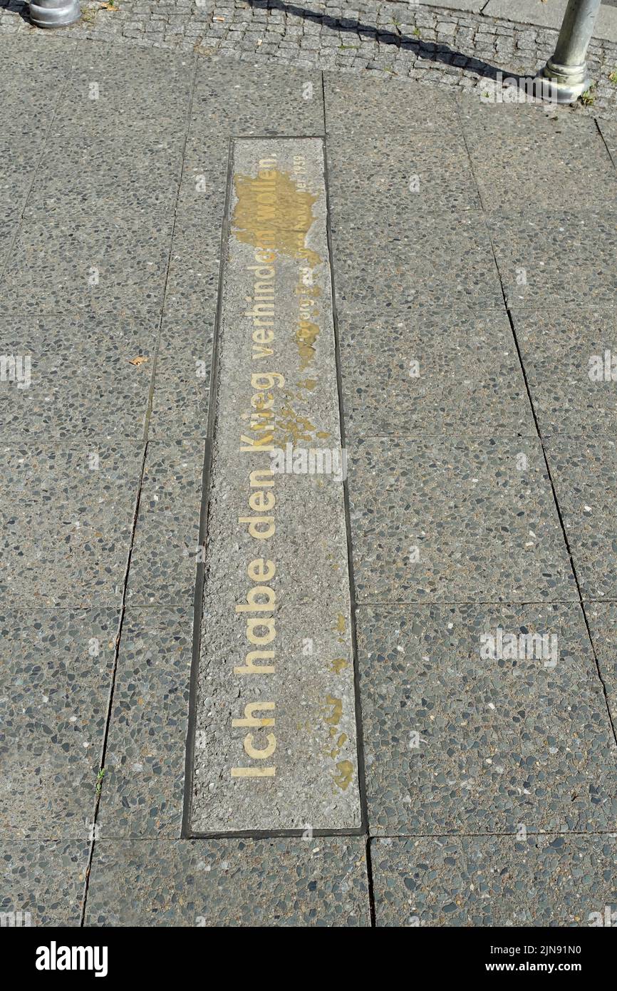 Georg Elser, je voulais empêcher la guerre, mémorial, Wilhelmstrasse à Berlin, Allemagne Banque D'Images