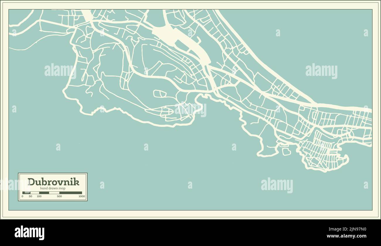 Dubrovnik Croatie carte de la ville en style rétro. Carte de contour. Illustration vectorielle. Illustration de Vecteur