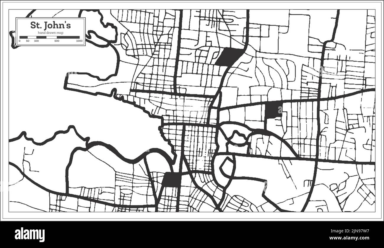 St. John's Antigua-et-Barbuda carte de la ville en noir et blanc couleur de style rétro isolé sur blanc. Carte de contour. Illustration vectorielle. Illustration de Vecteur