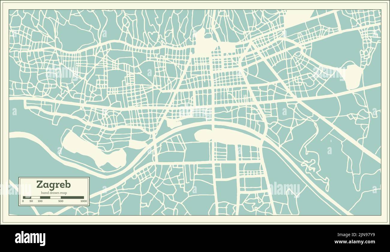 Zagreb Croatie carte de la ville en style rétro. Carte de contour. Illustration vectorielle. Illustration de Vecteur