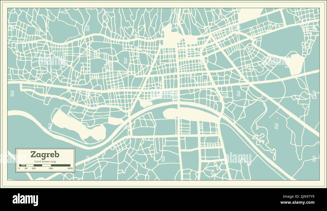 Zagreb Croatie carte de la ville en style rétro. Carte de contour. Illustration vectorielle. Illustration de Vecteur