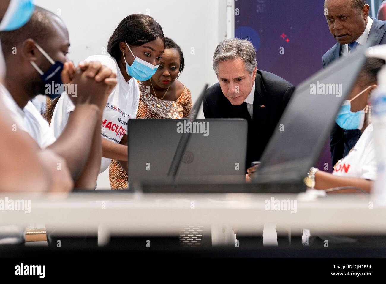 Antony Blinken, secrétaire d'État américain, visite l'Académie numérique de Kinshasa à Kinshasa, au Congo, en 10 août 2022. Andrew Harnik/Pool via REUTERS Banque D'Images