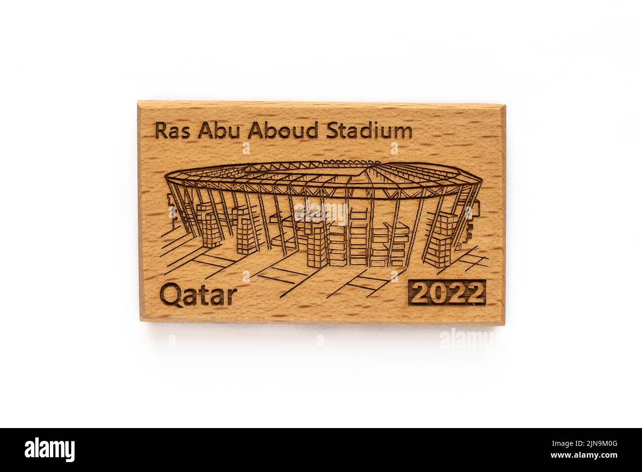 DOHA, QATAR - 10 AOÛT 2022 : RAS Abu Aboud Stadium Qatar frigidaire aimant. Le Qatar accueillera la coupe du monde de la FIFA 2022. Banque D'Images