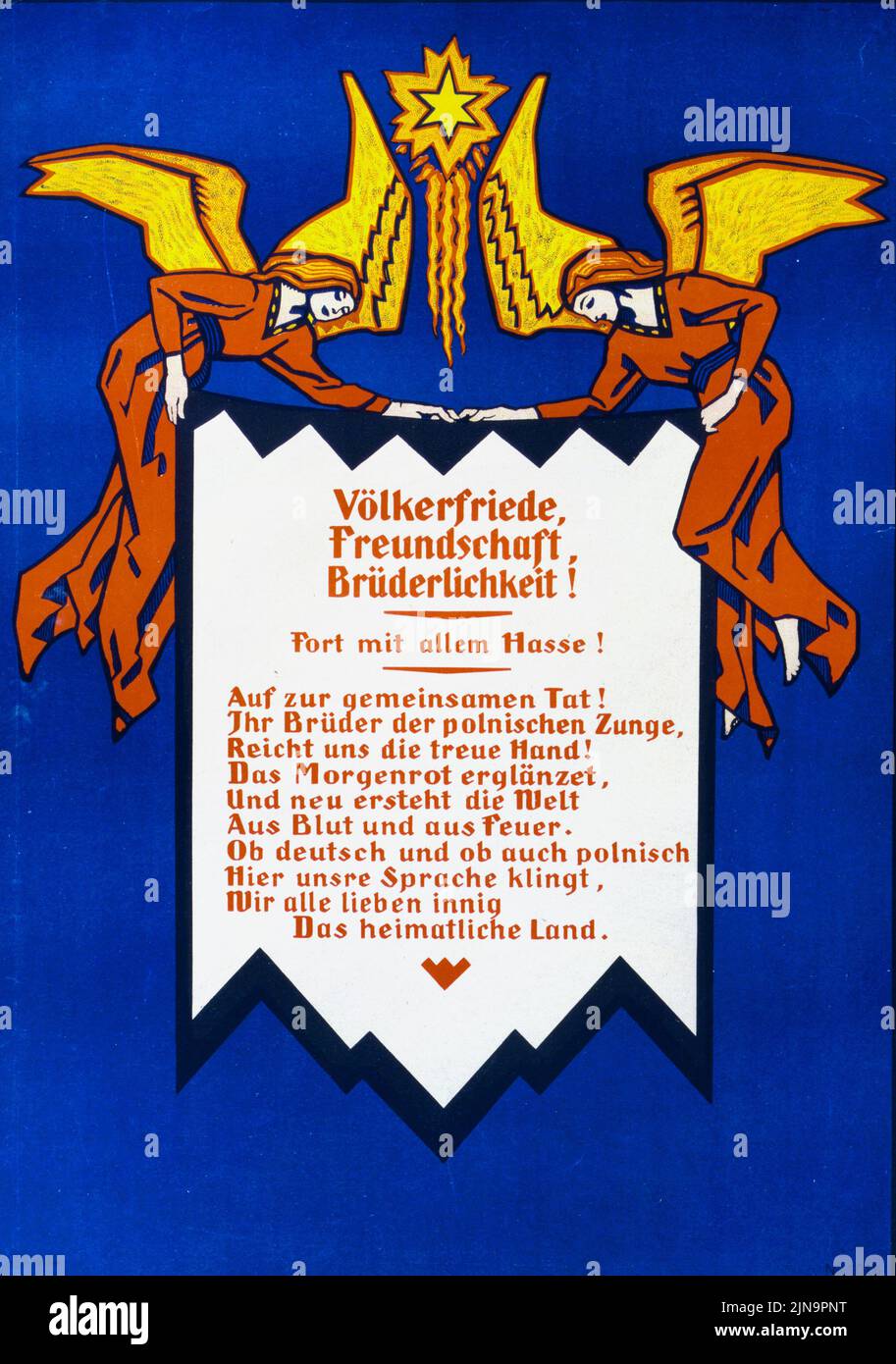 Völkerfriede, Freudschaft, Brüderlichen! Fort mit allem Hasse ! (Paix internationale, amitié, fraternité! Loin avec toute la haine!) (1918) affiche allemande de l'ère de la première Guerre mondiale Banque D'Images