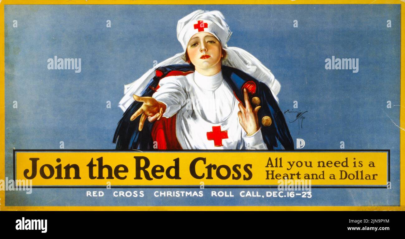 Joignez-vous à la Croix-Rouge – tout ce dont vous avez besoin est un cœur et un dollar (1918) affiche de l'ère américaine de la première Guerre mondiale par Harrison Fisher Banque D'Images