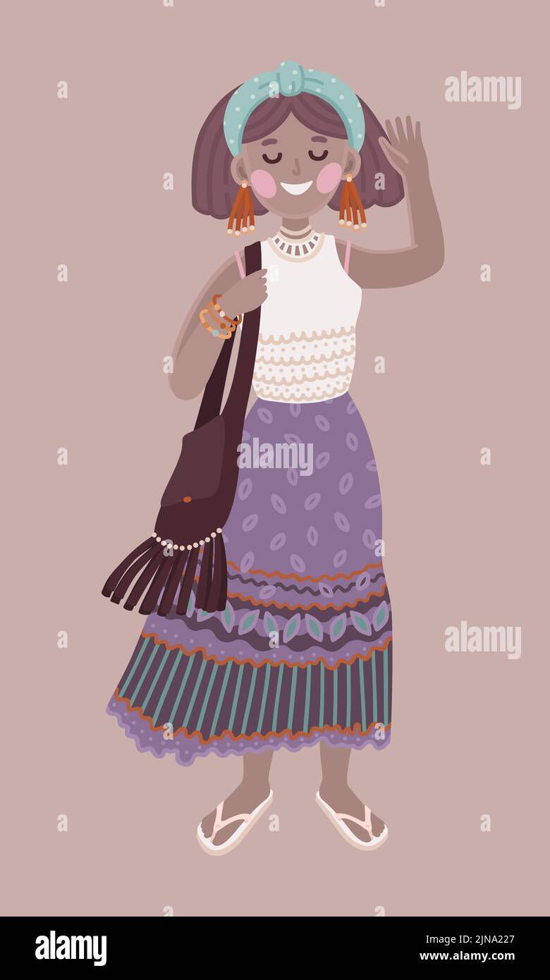 Ensemble boho fille en jupe mauve Illustration de Vecteur