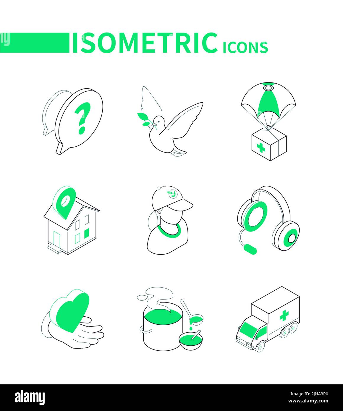 Aide des bénévoles et de la charité - moderne ligne isométrique icônes ensemble Illustration de Vecteur