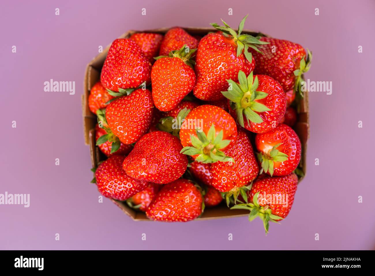 Fraises fraîches dans une boîte, vue d'été sur les baies - concept de nourriture saine et de vitamines Banque D'Images