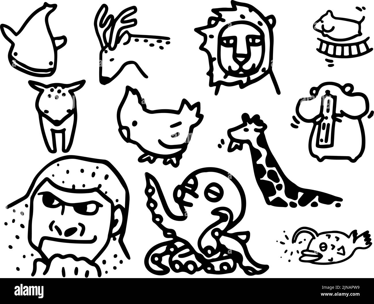 Ensemble de dessin à la ligne d'animaux mignon Illustration de Vecteur