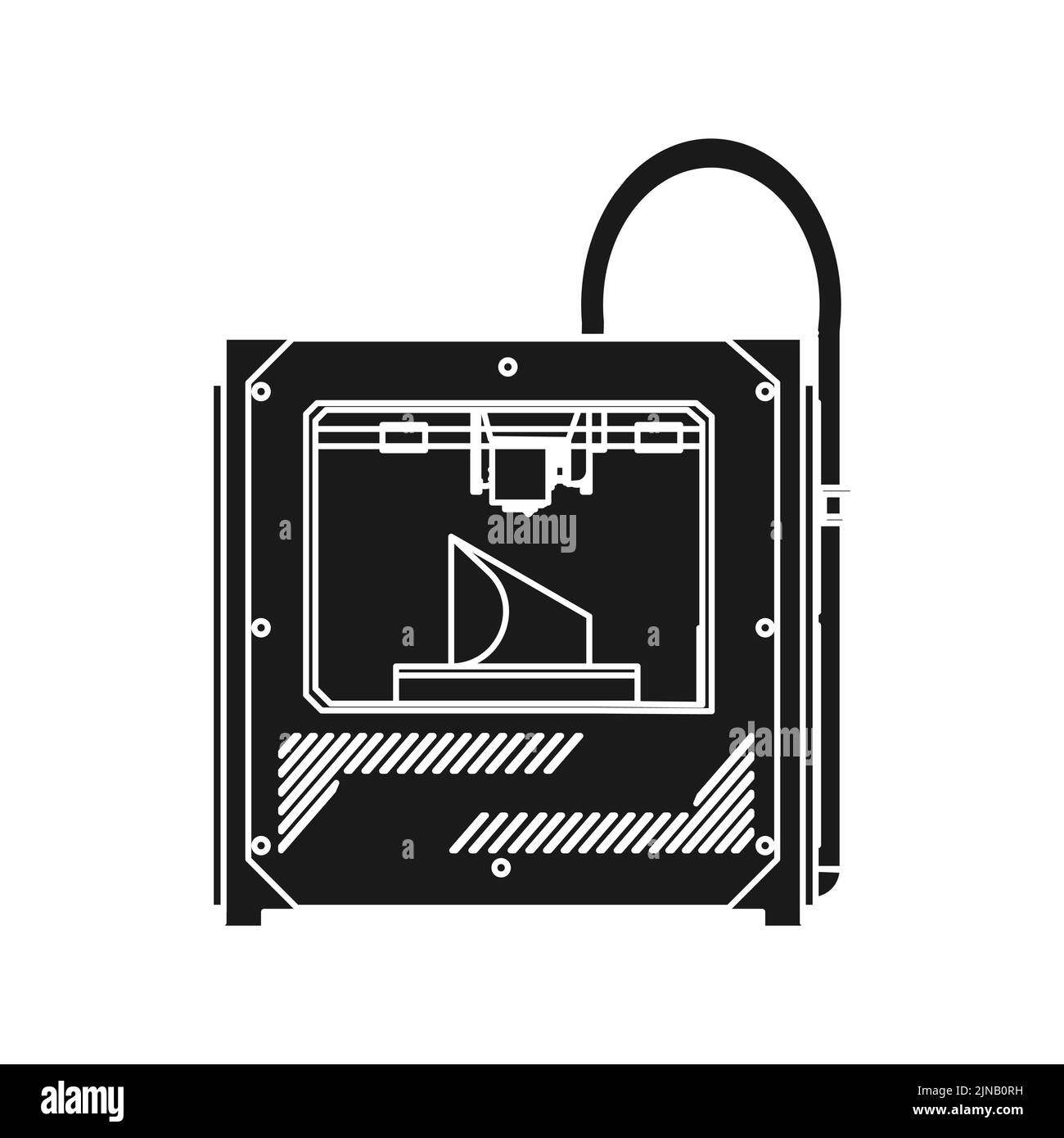 3D imprimante vecteur technologie design icône noir Uni. Modèle de fabrication d'ingénierie à partir du symbole du concept plastique et de l'industrie. Innovation il Illustration de Vecteur