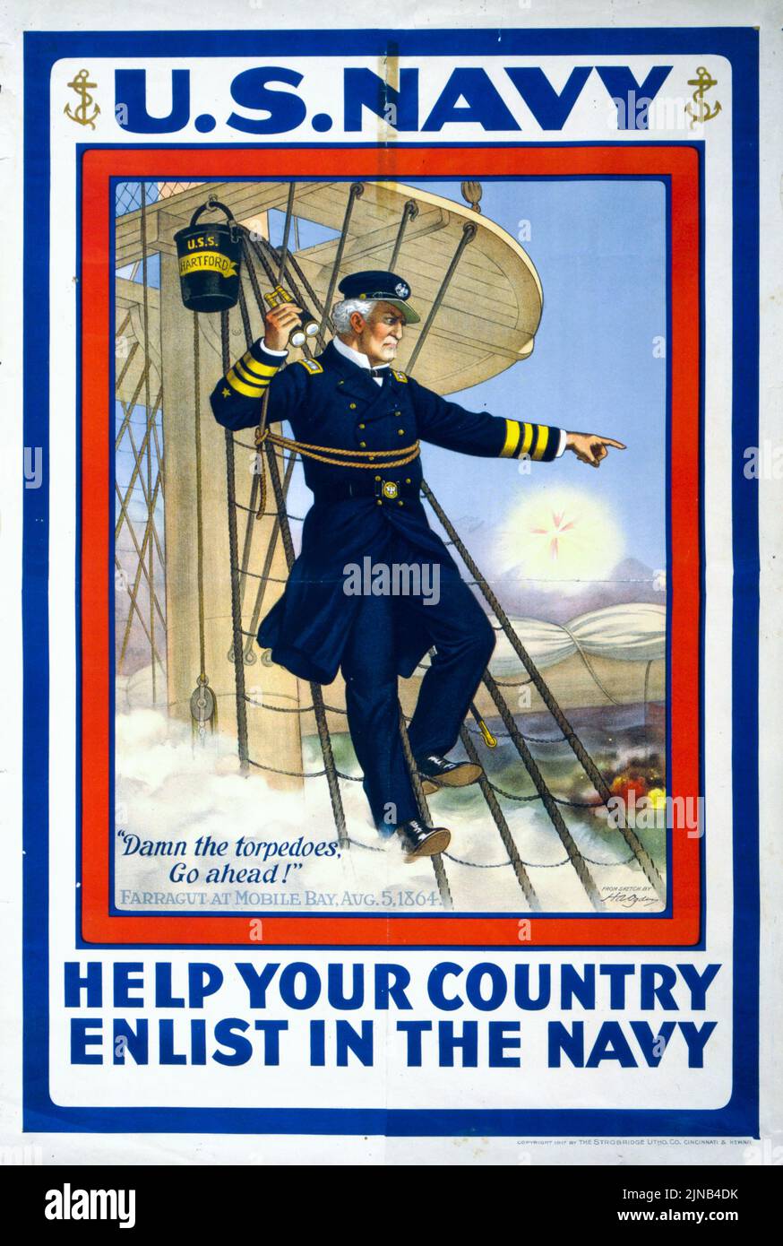 U.S. Navy, Help Your Country, s'inscrire dans la Marine (1917) affiche de l'époque de la première Guerre mondiale américaine de Henry Alexander Ogden Banque D'Images