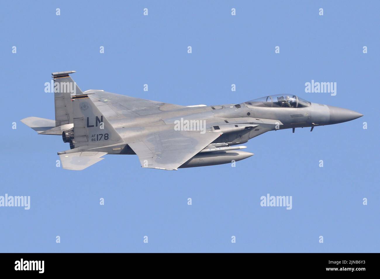 Le 493rd Fighter Squadron F-15C quitte sa base natale de RAF Lakenheath dans les derniers jours des opérations du F-15C. Banque D'Images