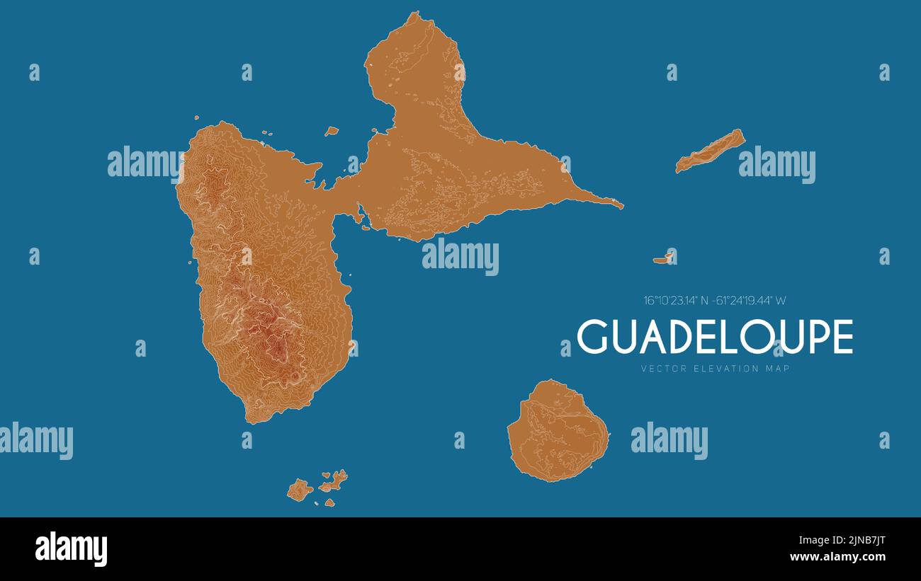 Carte topographique de la Guadeloupe, France. Carte vectorielle détaillée de l'altitude de l'île. Affiche paysage élégant et géographique. Illustration de Vecteur