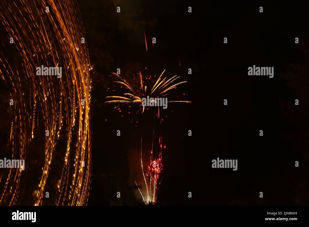 Fleurs et feux d'artifice Banque D'Images