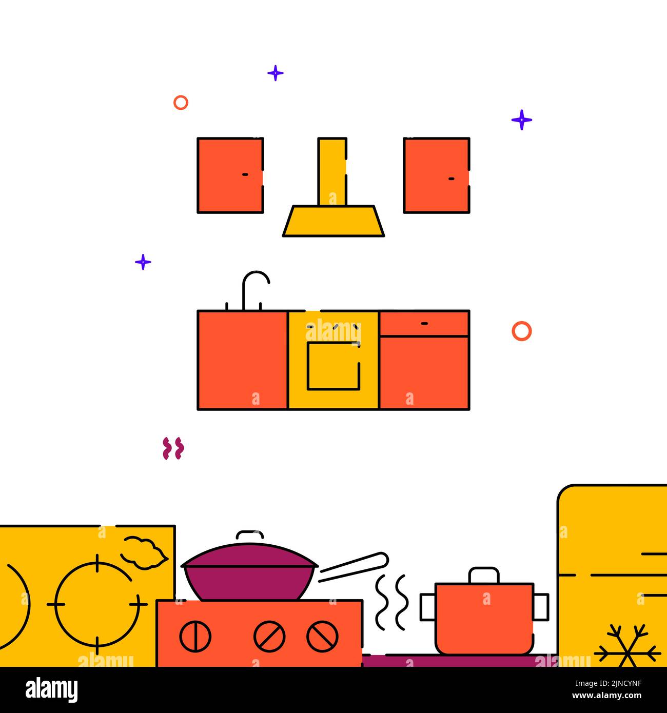 Ensemble de cuisine trait plein icône vecteur, illustration simple, bordure inférieure connexe. Illustration de Vecteur