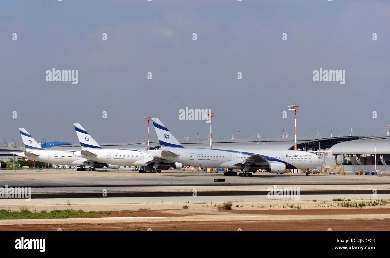 El Al Israeli Airlines à l'aéroport international Ben-Gurion en Israël. Banque D'Images