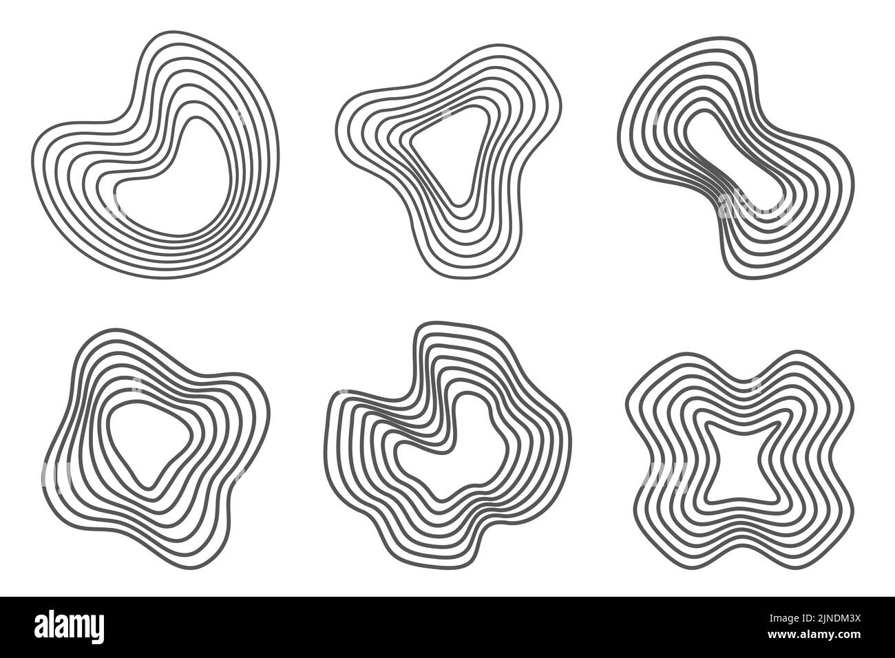 Anneaux d'arbre motifs organiques. Cercles de la topographie. Formes de contour ondulées de la nature. Icônes vectorielles topographiques Illustration de Vecteur