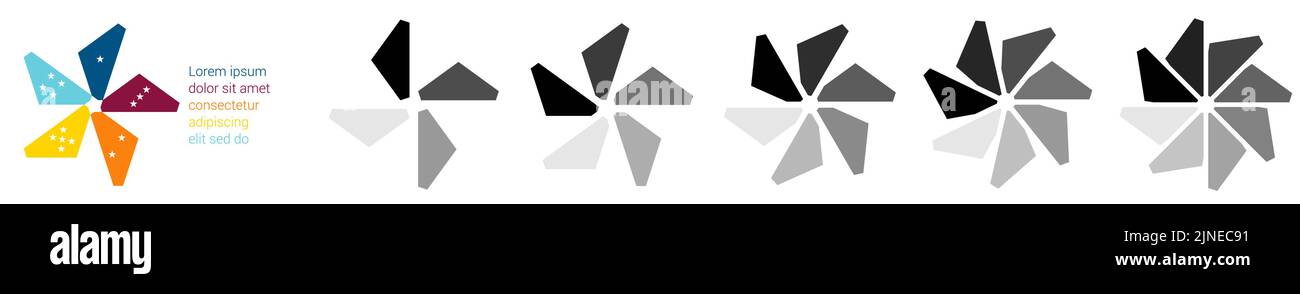 Les triangles avec des bords coupés disposés en forme circulaire, créant la forme de rose des vents - peuvent être utilisés comme élément infographique avec quatre à huit parties Illustration de Vecteur