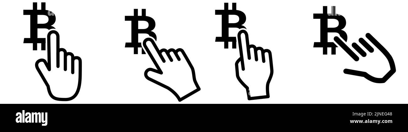 Un doigt pointant vers l'icône Bitcoin. Concept de sélection BTC Illustration de Vecteur