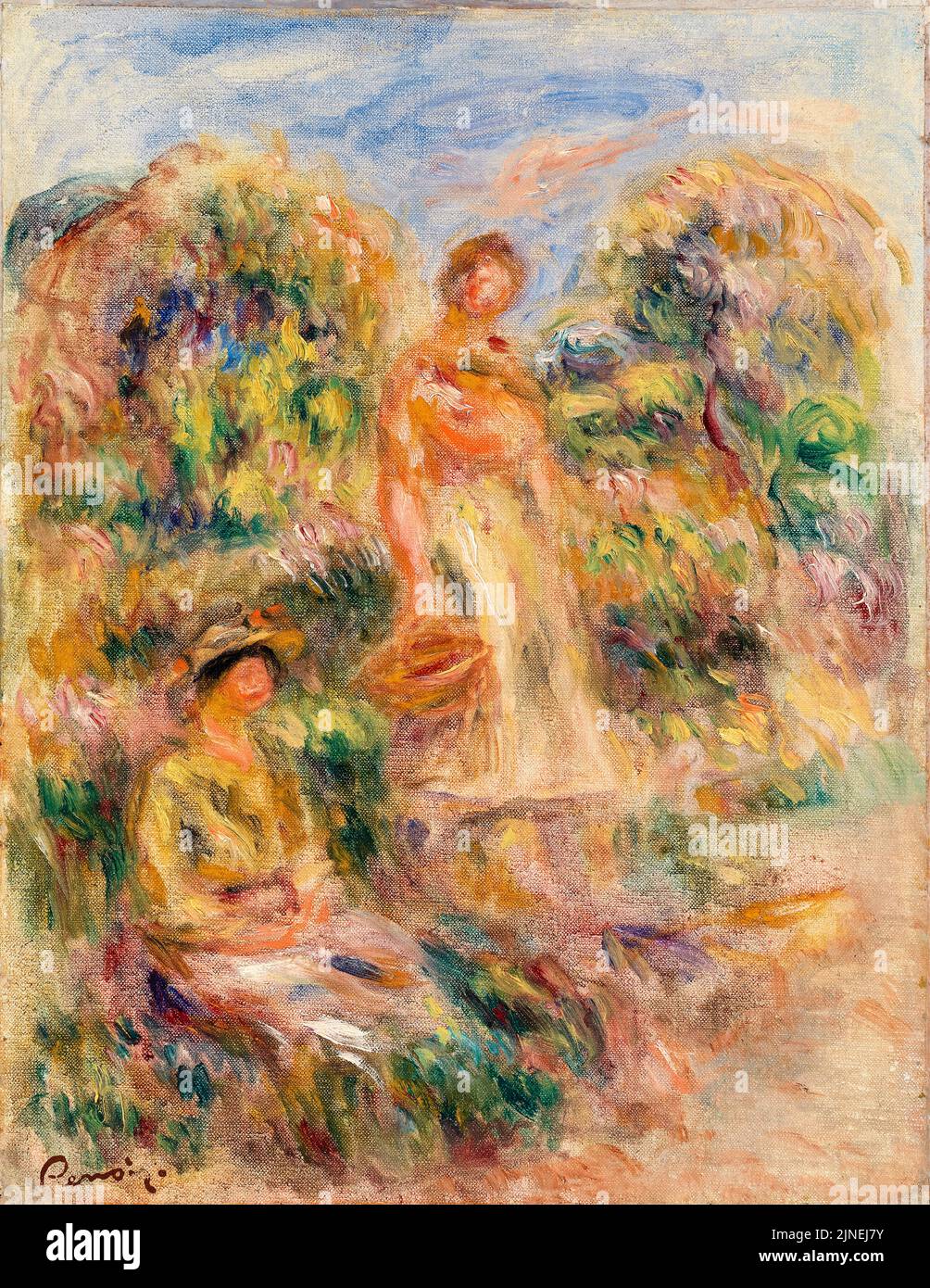 Pierre Auguste Renoir, femme debout et femme assise dans un paysage, peinture à l'huile sur toile, vers 1919 Banque D'Images