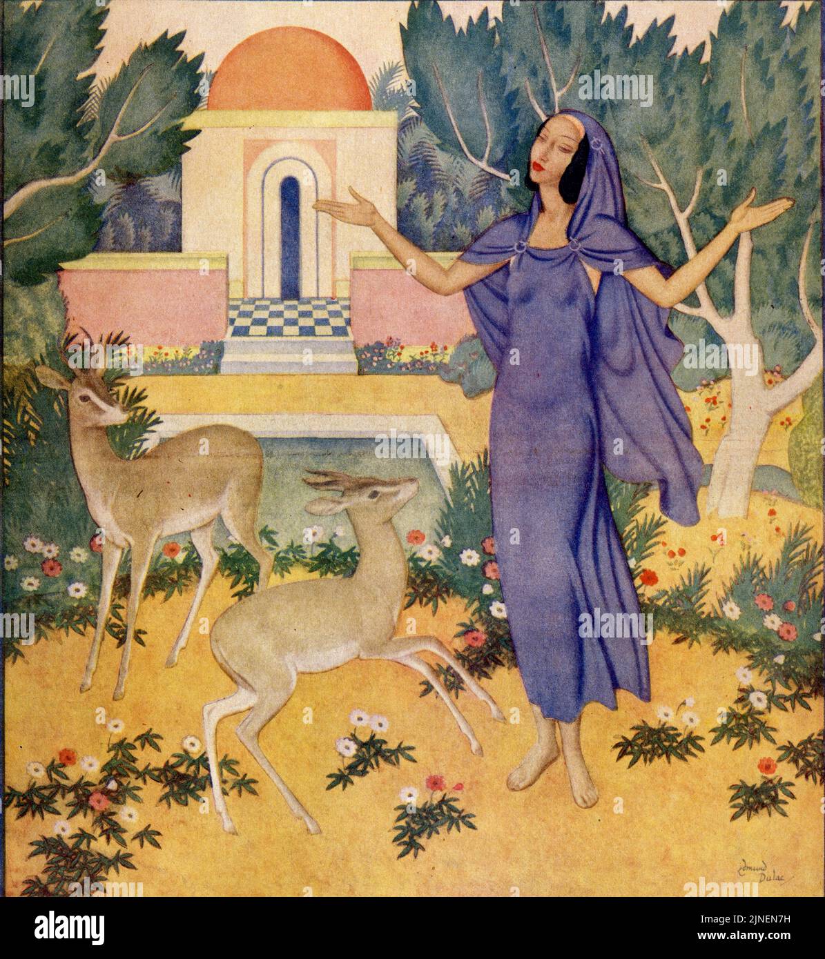 CHAPITRE 4 VERSET 16 publié sur 3 mai 1936 dans le magazine American Weekly peint par Edmund Dulac. "Éveillé, O vent du nord; et viens, tu au sud; Banque D'Images