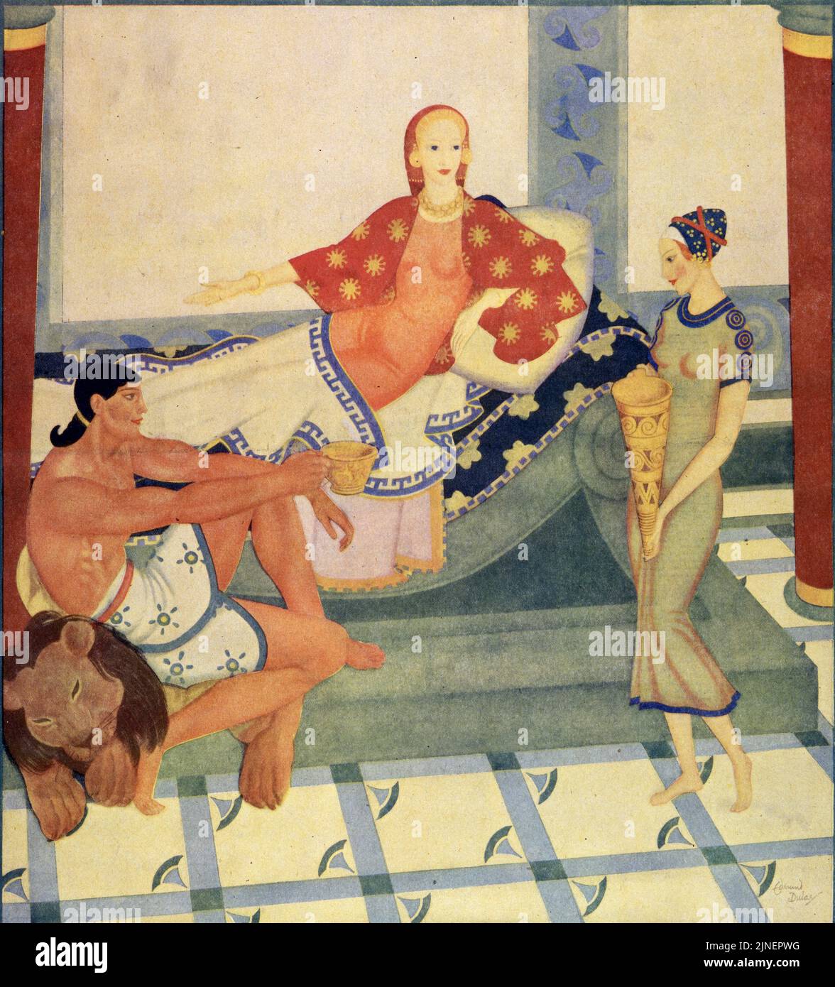 « Hercules and Hebe » a publié 23 avril 1933 dans le magazine American Weekly peint par Edmund Dulac pour la série « mythes les anciens croyaient ». Banque D'Images