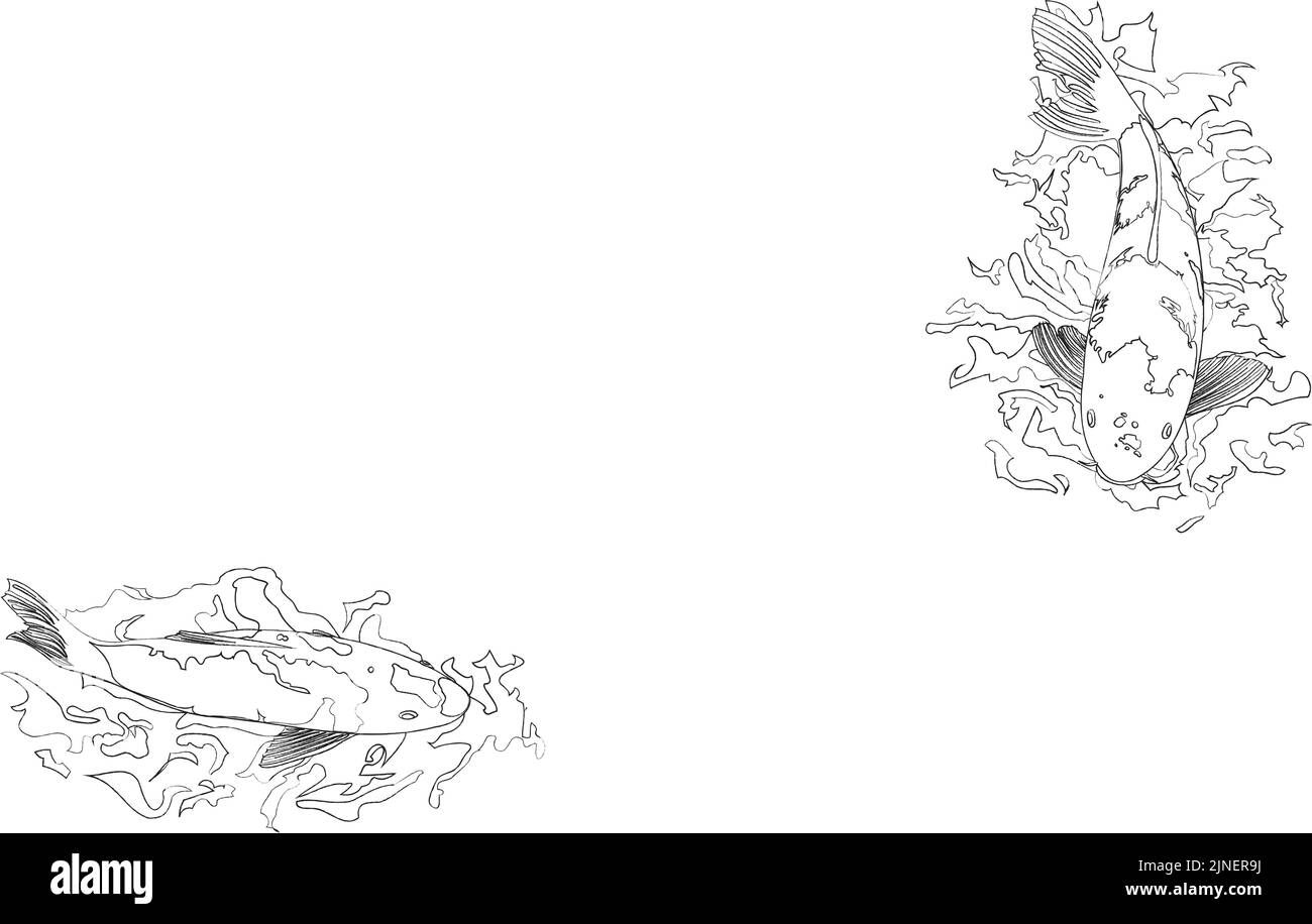 Illustration de la natation de carpe: Ligne seulement, pas de couleur Illustration de Vecteur