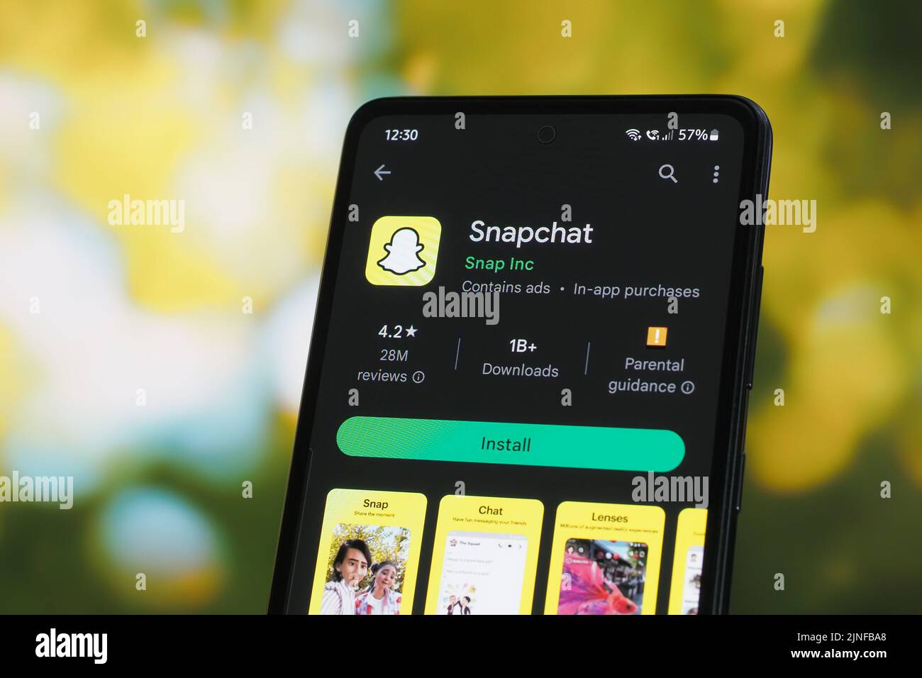 Galati, Roumanie - 11 juillet 2022 : application Snapchat disponible sur Google Play Store pour Android Banque D'Images