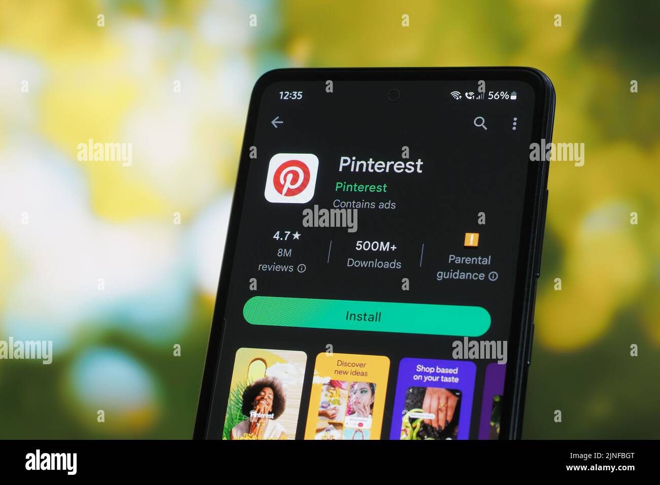Galati, Roumanie - 11 juillet 2022: Application Pinterest disponible sur Google Play Store pour Android Banque D'Images