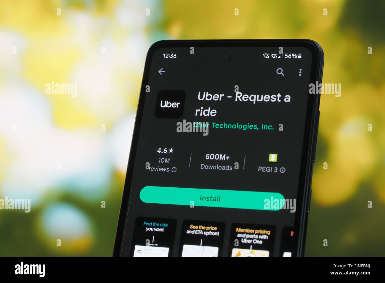 Galati, Roumanie - 11 juillet 2022: Application Uber disponible sur Google Play Store pour Android Banque D'Images