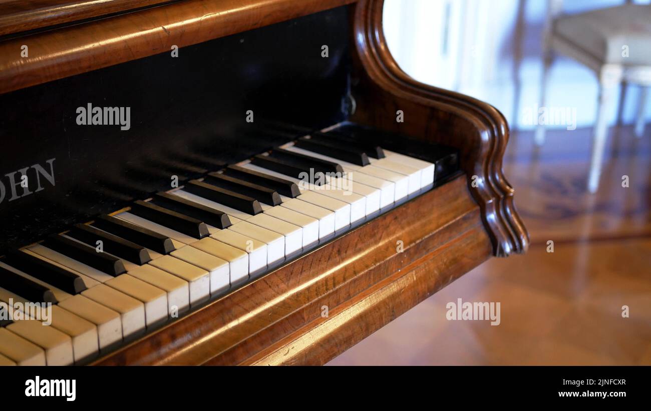 Détail des touches d'un ancien piano à queue Banque D'Images