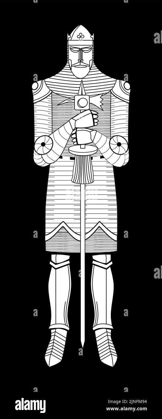 Chevalier médiéval blanc sur noir Illustration de Vecteur