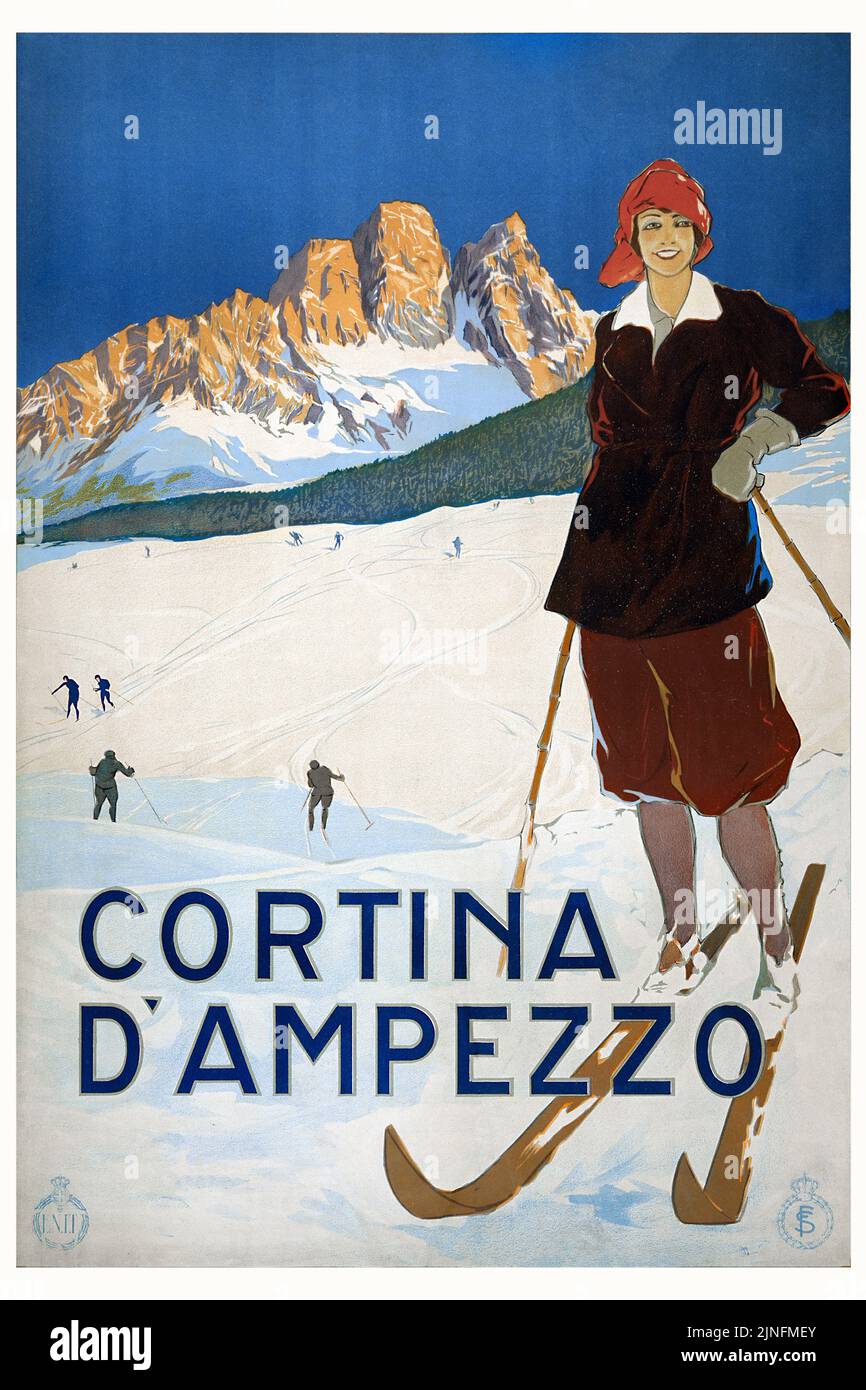 Cortina d'Ampezzo. Artiste inconnu. Affiche publiée en 1923 en Italie. Banque D'Images