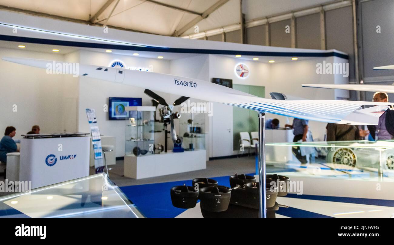 30 août 2019, région de Moscou, Russie. La configuration de l'avion passager supersonique russe de la nouvelle génération TsAGI 100 Banque D'Images