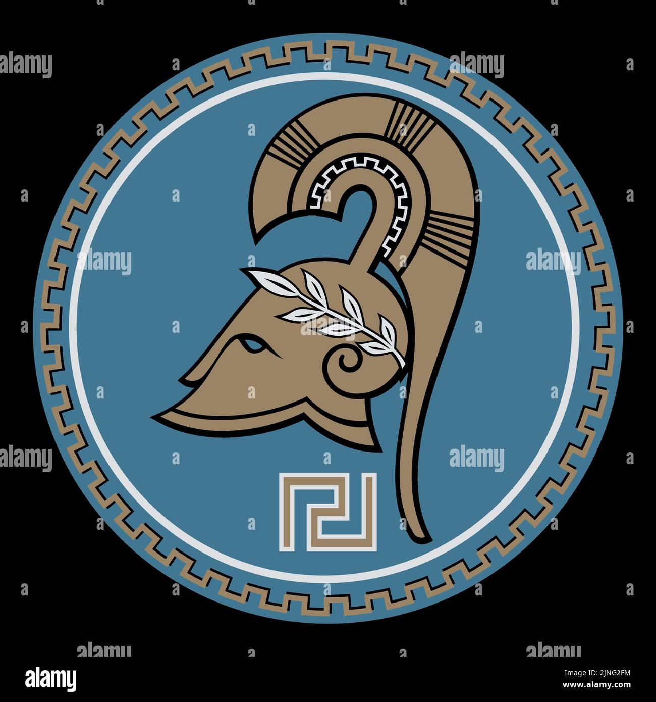 Conception de la Grèce antique. Casque Spartan antique et méandre d'ornement grec Illustration de Vecteur