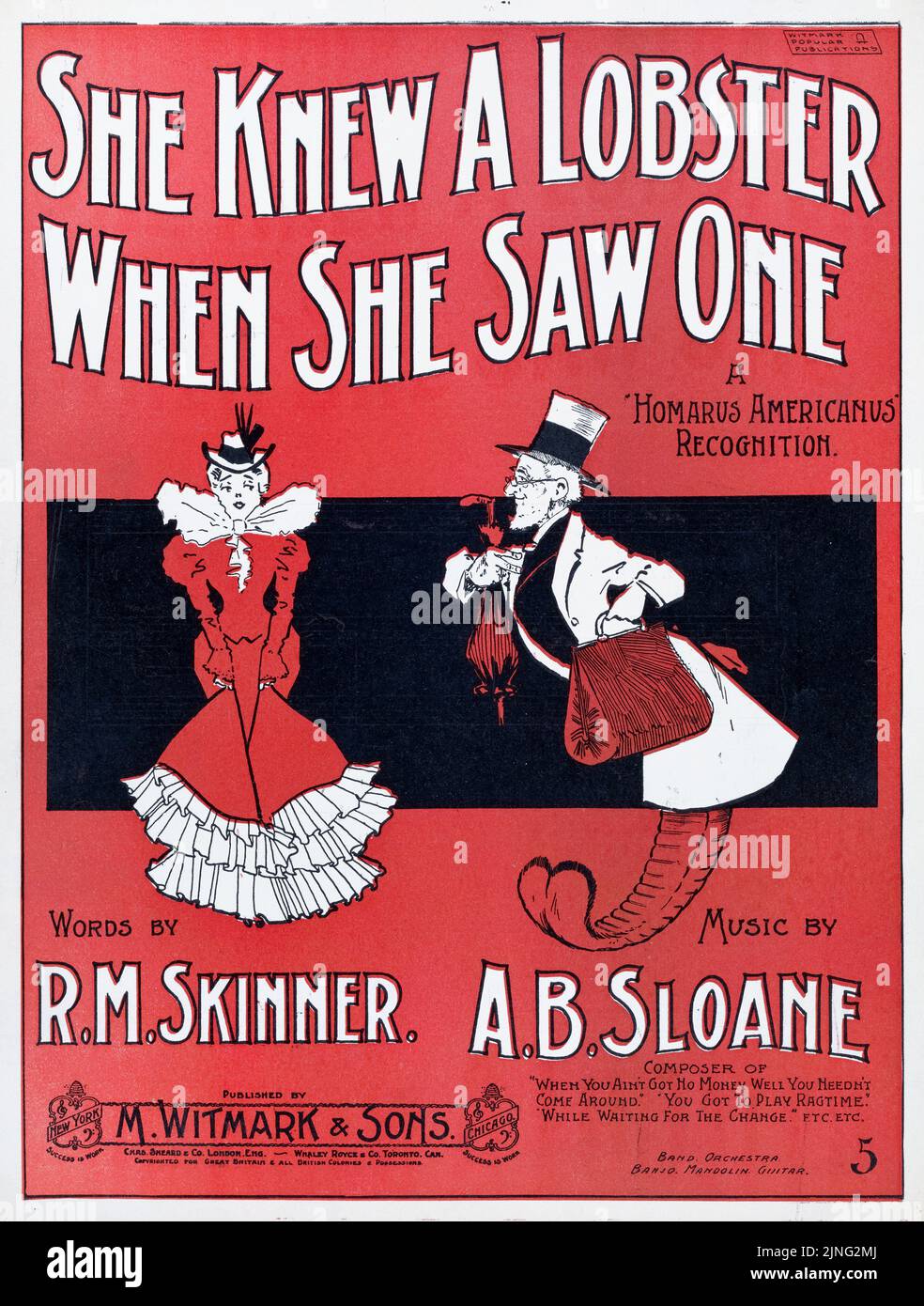 Elle connaissait un homard lorsqu'elle a vu un (1899) mot de R. M. Skinner, musique de A. B. Sloane, publié par M. Witmark and Sons. Couverture de la feuille de musique Banque D'Images