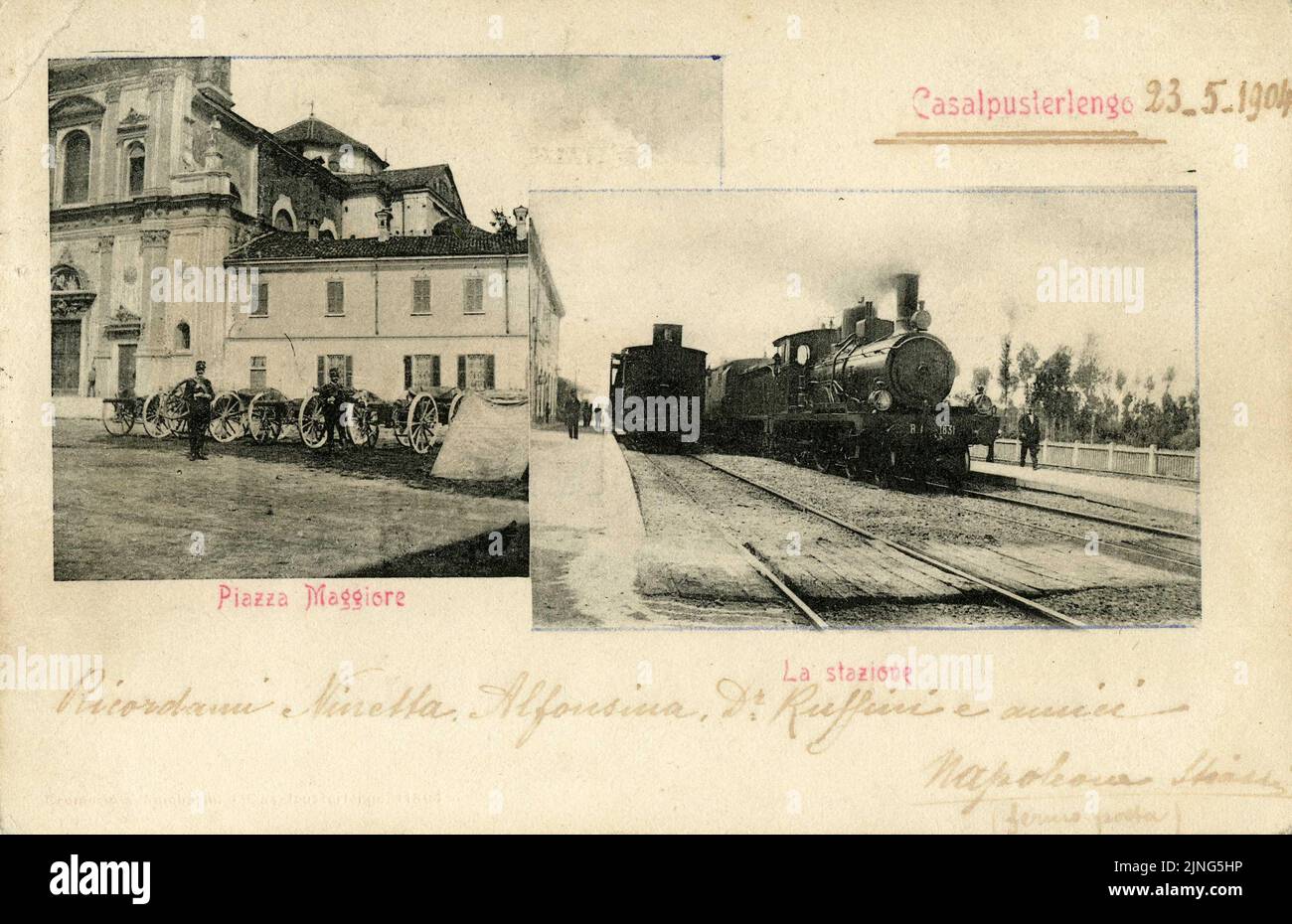 Treni e Tram - Stazione di Casalpusterlengo con locomotiva a vapore Banque D'Images