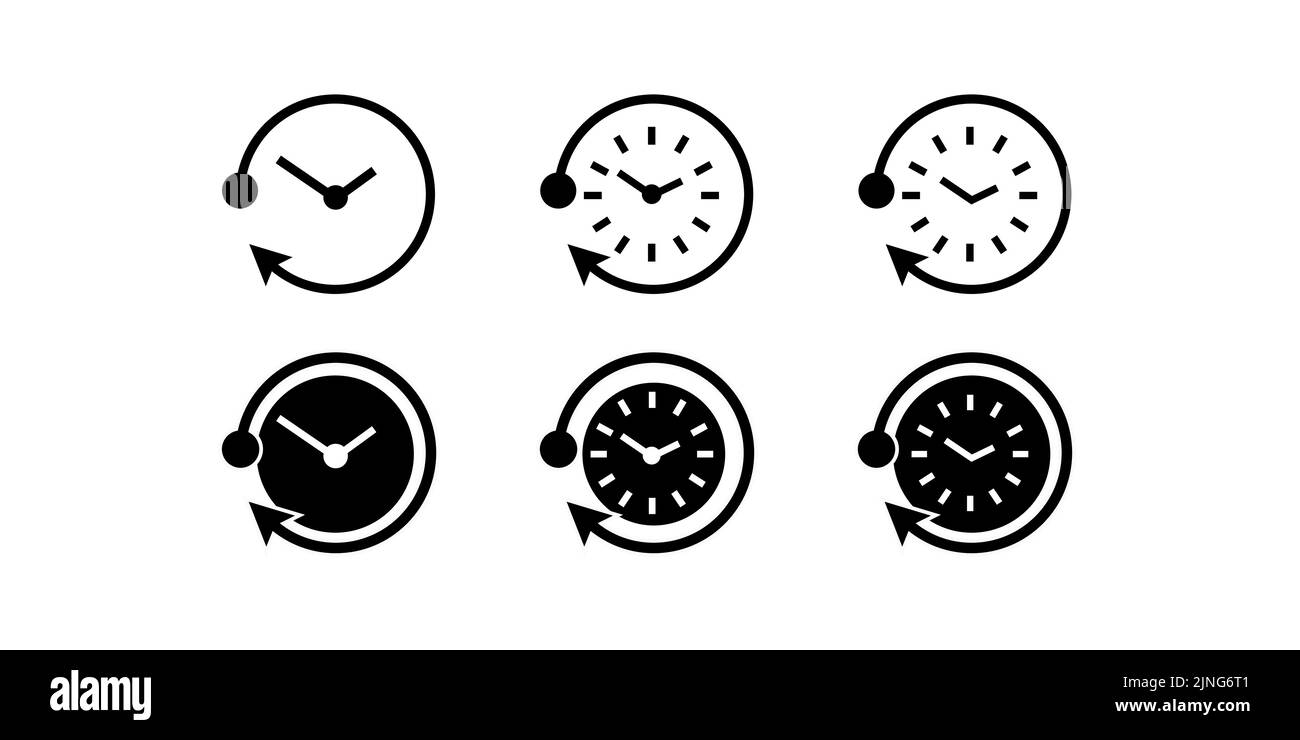 Ensemble d'icônes d'heures supplémentaires. Bureau et horloge, symboles. Affiches d'horodateur ou heures supplémentaires. Illustration vectorielle. Illustration de Vecteur