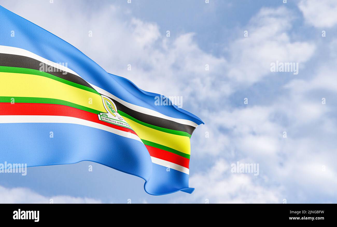 Organisation drapeau Communauté de l'Afrique de l'est sur fond de nuages, toile drapeau EAC, ciel bleu avec drapeau EAC, 3D travaux et 3D images Banque D'Images
